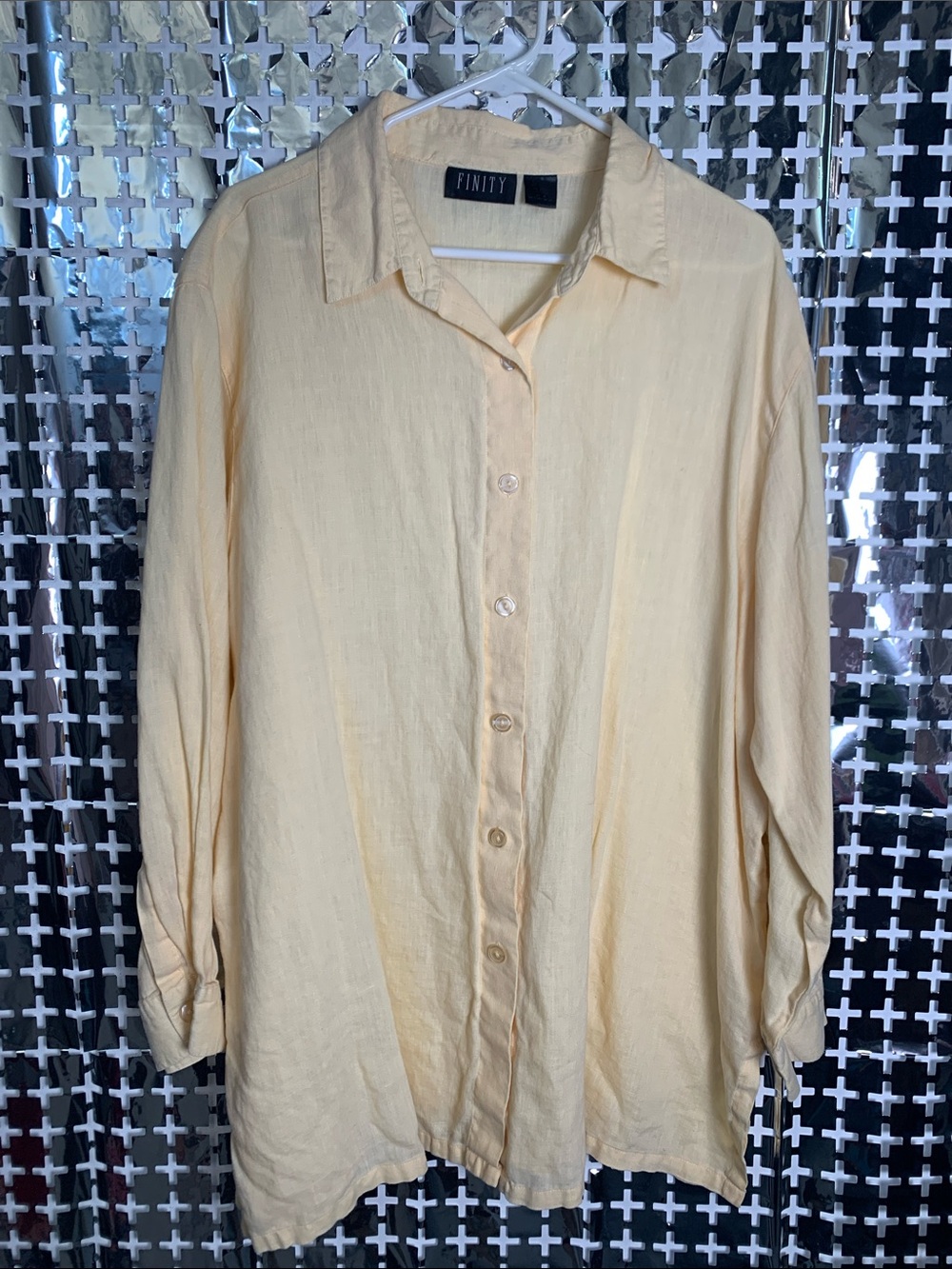 Finity Soft Pale Yellow Button-Front Women's Shirt